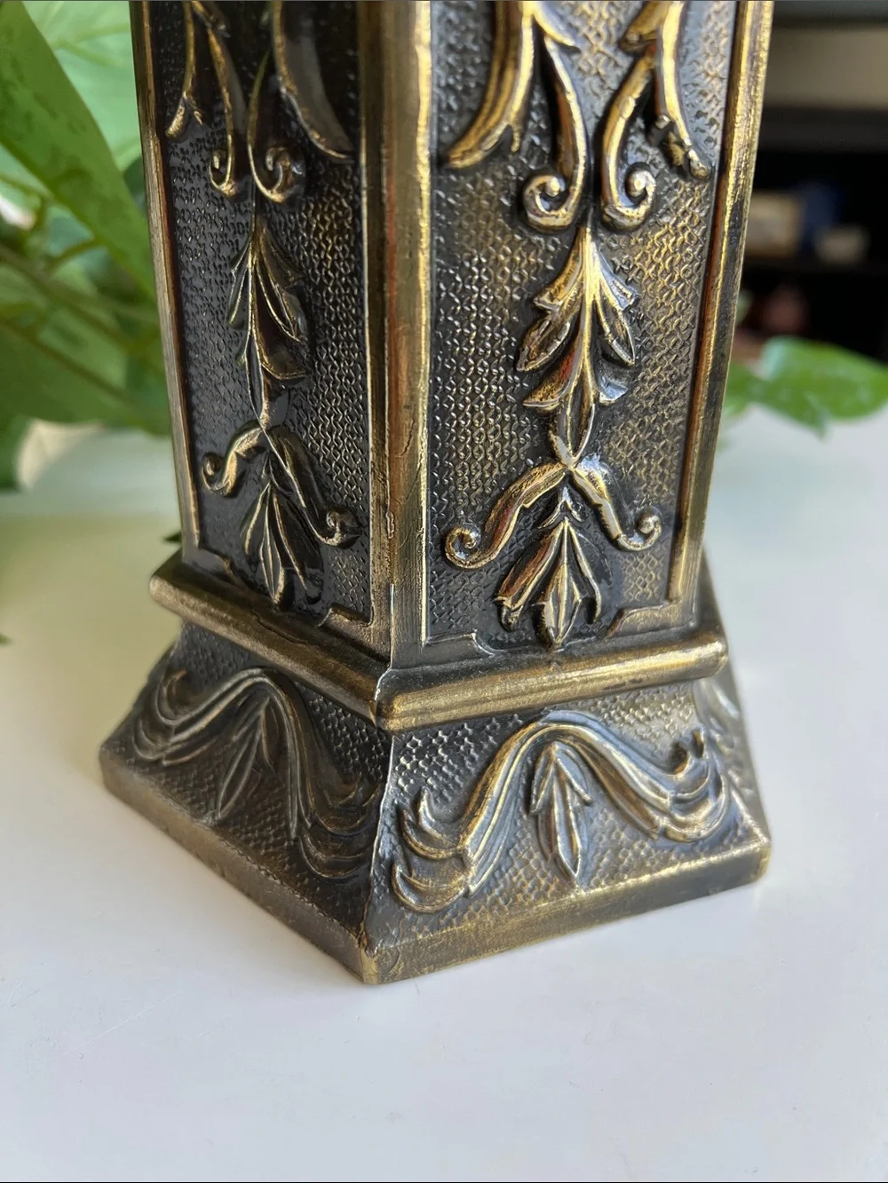 Vintage Ornate Metal Pillar Candle Holder Decor